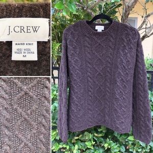 Mens Medium Brown Hand Knit J. Crew Cable Sweater
